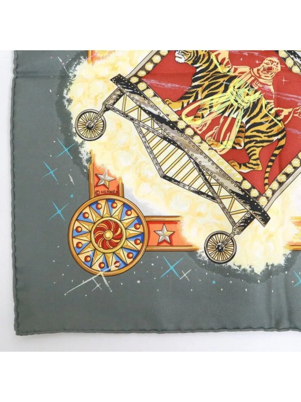 Hermes Carre 90 Magic la Magie Gray Orange Silk Scarf - Picture 3 of 7